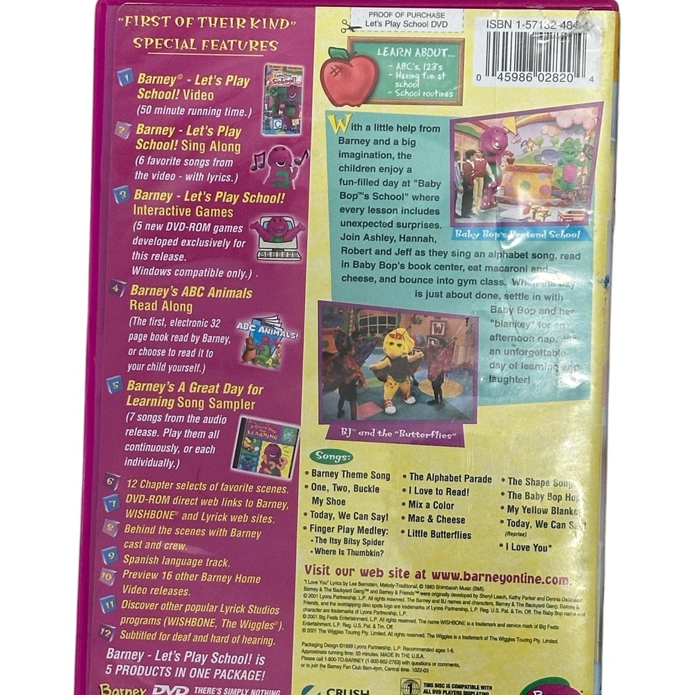Barney Let’s Play School DVD Children’s TV Programs PBS Kids Baby Bop BJ Songs - Picture 2 of 5